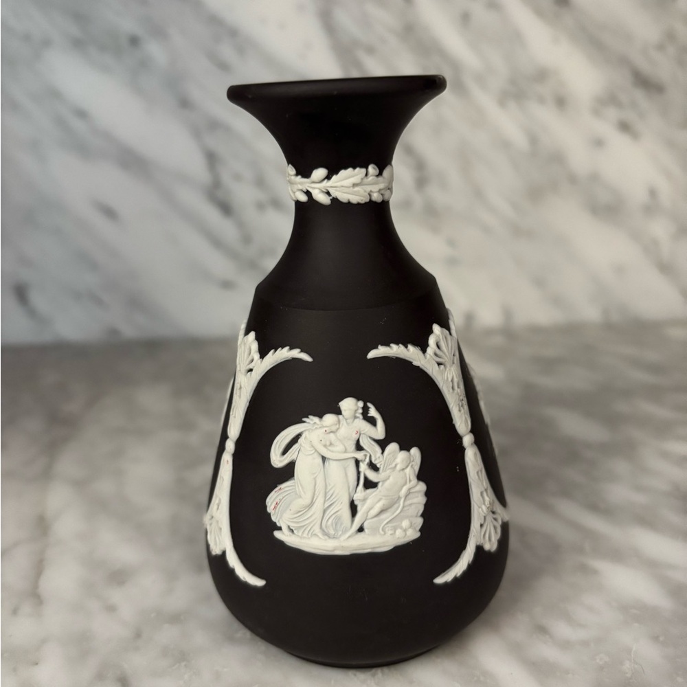 Vintage Black and White Jasperware Bud Vase